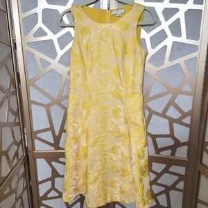 NWOT KAY UNGER Keegan Yellow Jacquard Cocktail Dress